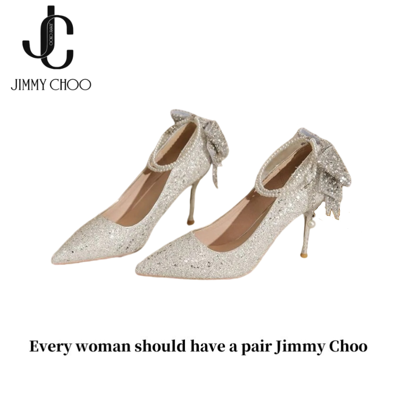JIMMY CHOO Senior Ladies High Heels 7CM รองเท้าส้น ผู้หญิงทุกคนควรมีรองเท้าส้นสูง Jimmy Choo(จิมมี่ 