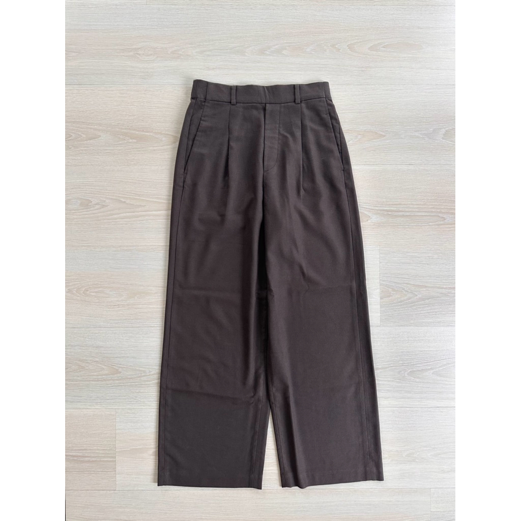 กางเกงขายาว ผู้หญิง Uniqlo Pleated Pants สีน้ำตาลเข้ม ไซส์ S