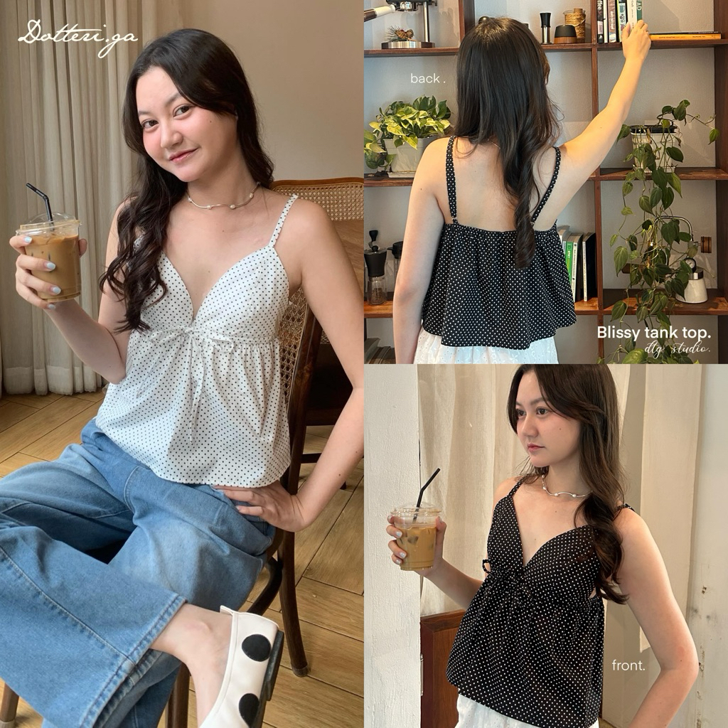 dotteri.ga - สายเดี่ยวแหวกอกผูกโบว์ (ลายจุด) รุ่น blissy tank top