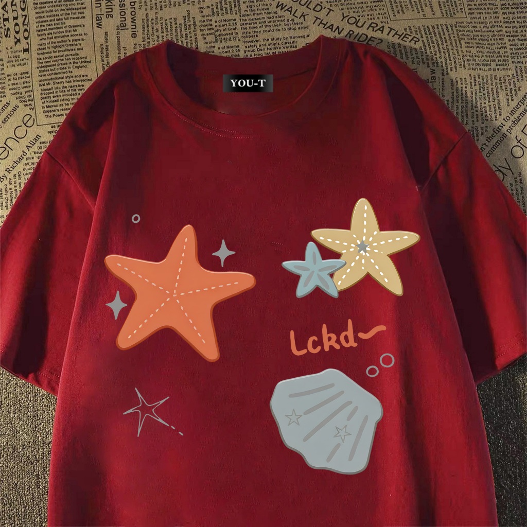 Top.street เสื้อยืดOversize  เสื้อ ‘Starfish shell’ t shirt cotton100% สาวอวบ เสื้อยืดผ้าฝ้าย คอกลม แขนสั้น แฟชั่น 3XL ราคา ถูกที่สุด ดีลบีเคเค แกลเลอรีภาพที่ 3