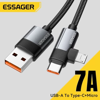 ESSAGER สายชาร์จเร็ว 7A USB To Type C To Micro 2 in 1 สำหรับโทรศัพท์ USB 2.0 480 Mbps 100W Cord