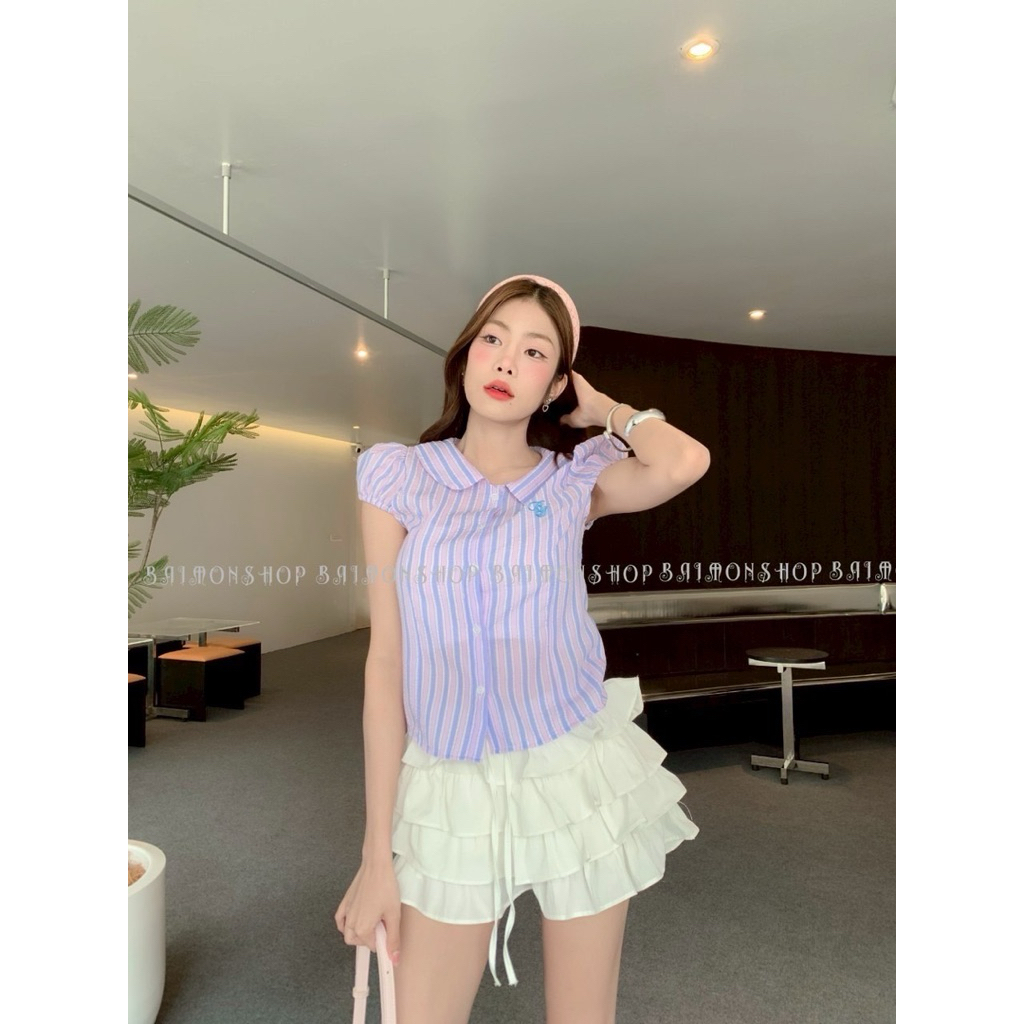 พร้อมส่ง เสื้อคอบัวลายริ้วแขนตุ๊กตางานฮิตสุดๆไม่มีไม่ได้แล้ว