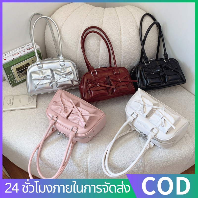 กระเป๋าPU สไตล์เกาหลี กระเป๋าถือผู้หญิงประดับโบว์ กระเป๋าสะพายไหล่ สําหรับผู้หญิง จุของได้เยอะ หนังนิ่มนิ่มมาก COD