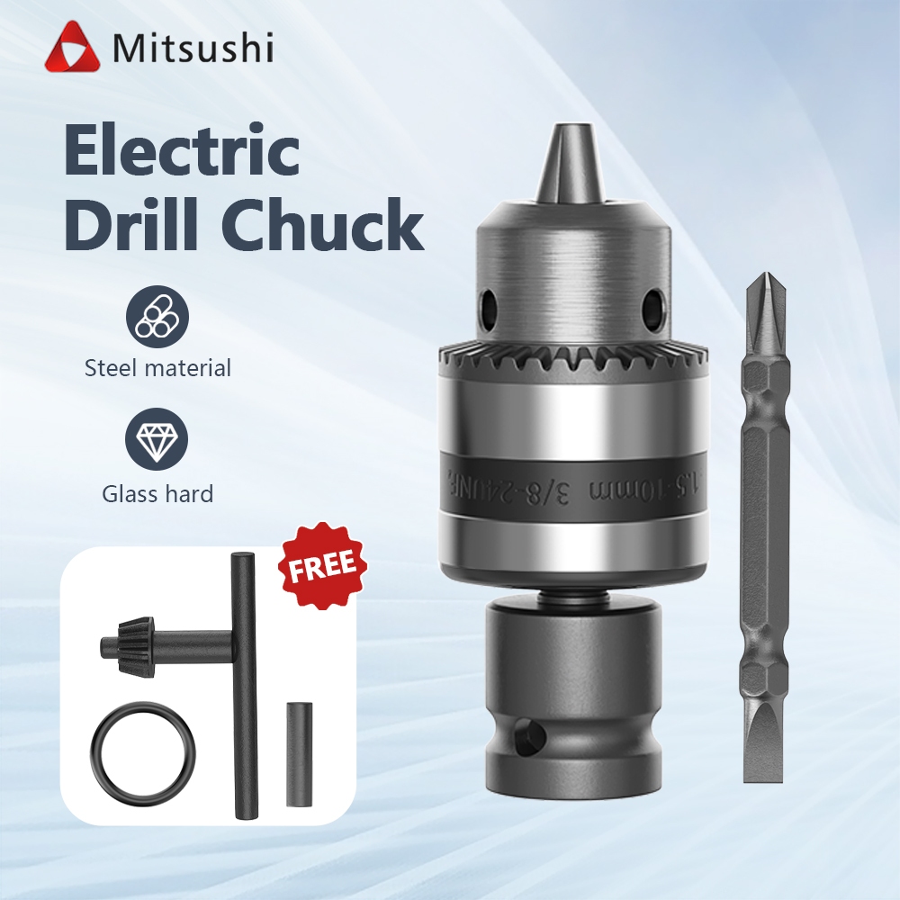 Mitsushi หัวจับดอกสว่านพร้อมกุญแจ 3 หุน-24UNF 1.5-10mm หัวจับดอกสว่าน อะไหล่หัวสว่าน แกนต่อหัวจับ กุญแจขันหัวจับ แหวนยาง