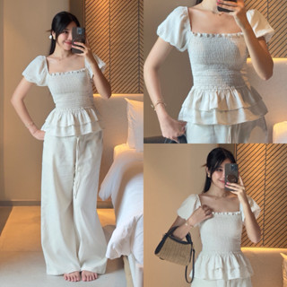 เสื้อสม้อคแต่งระบายแขนตุ๊กตา “ Dana top”🪸🌾