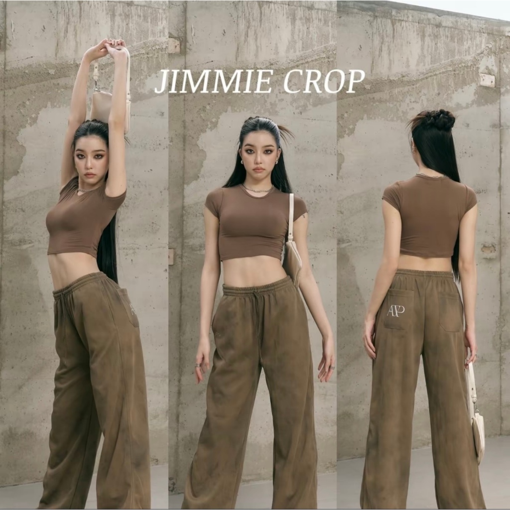Atipashop - JIMMIE CROP ผ้าชั้นเดียว เสื้อครอป แขนสั้น ทรงเบสิค มีสีให้เลือกเยอะมาก