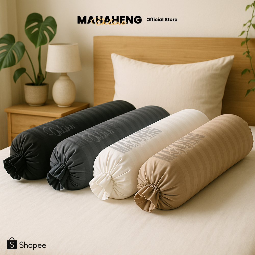 MAHAHENG ปลอกหมอนข้างขนาดใหญ่ มาตรฐาน ลายริ้วซาติน ใช้ได้กับหมอนข้างทั่วไปและหมอนข้างโรงแรม