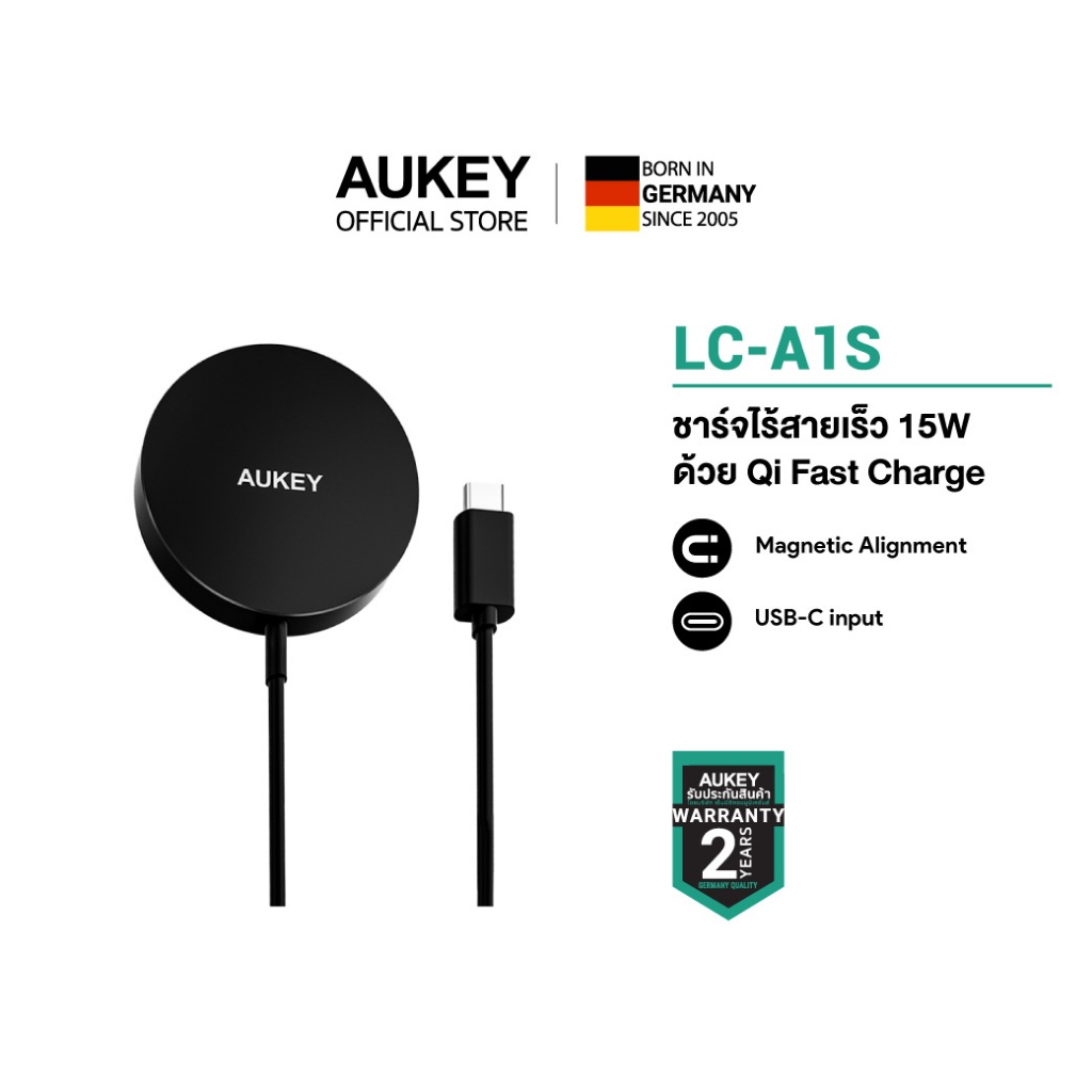 AUKEY แท่นชาร์จไร้สาย 15W Magnetic Qi Certified Aircore Wireless Charger LC-A1S