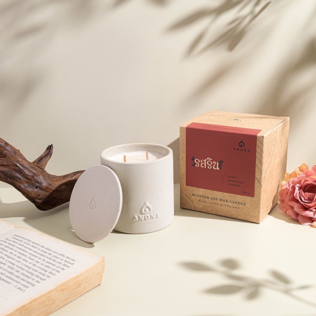 ANONA Thailand | เทียนหอมจากไขถั่วเหลืองกลิ่นรสริน (กุหลาบ ส้ม rosewood)