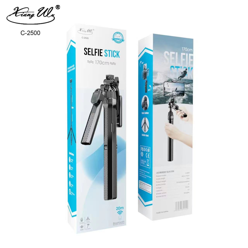 ใหม่ C-2500 Xiangwu ของแท้100 %ตั้งกล้องไม้เซลฟี่ไร้สาย 30cm-170cm.