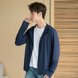Uniqlo ชายกันแดด UPF50 + ป้องกันรังสียูวีระบายอากาศผิวคลุมด้วยผ้ากันฝนชายสบายน้ำแข็งระบายอากาศ