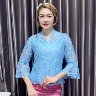 เสื้อลูกไม้คอวีแขนกระดิ่งใส่งานแต่งงานบุญงานบวช
