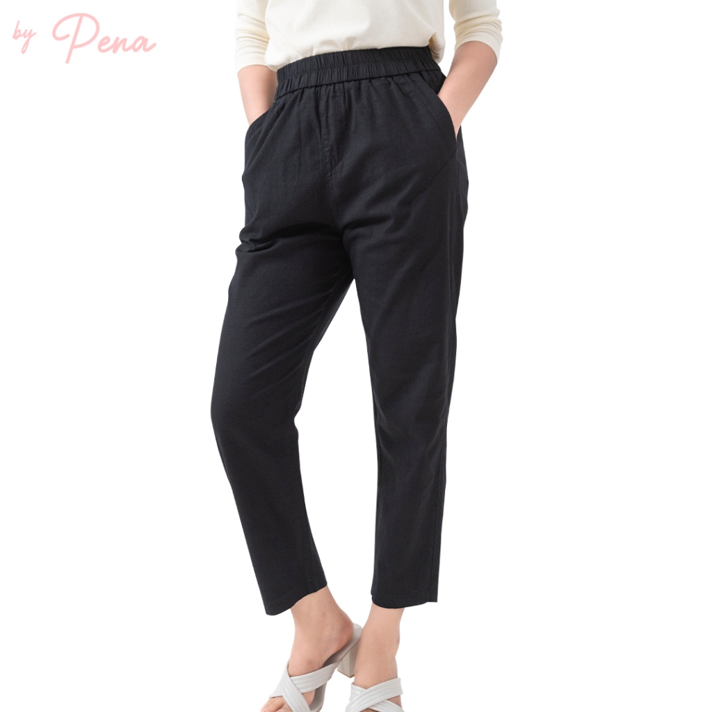 By Pena กางเกงลำลองขายาวทรง Pegged Pants สีพื้นเอวยางยืด BSPL001