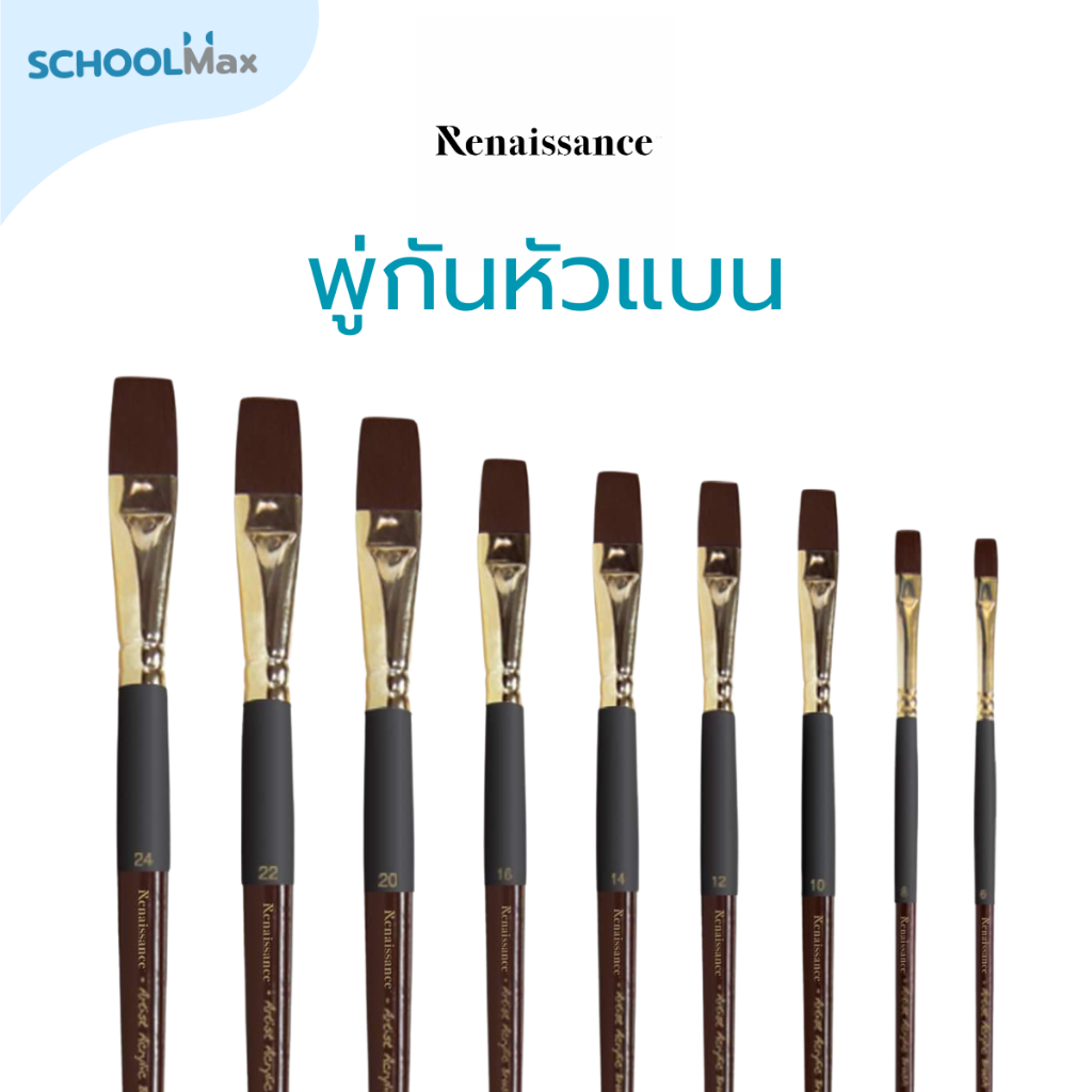พู่กันเรนาซองซ์ พู่กันสีอะคริลิค หัวแบน เบอร์ 0-24 ครบทุกขนาด Renaissance / ด้าม
