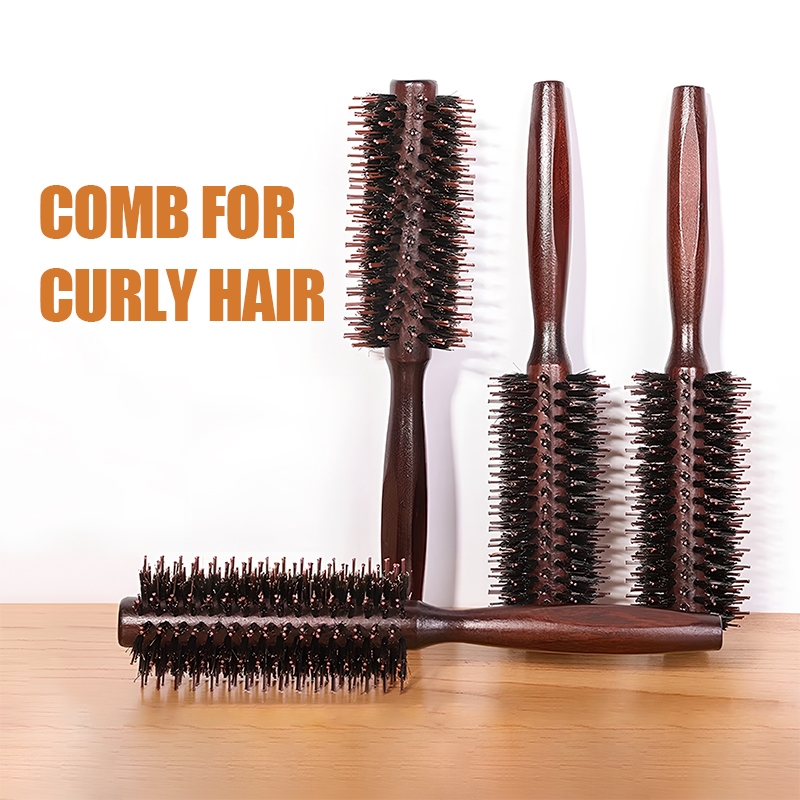 หวีม้วนผมไม้ หวีไดร์เป่าผม หวีขนหมูป่า จัดแต่งทรงผม ทำให้ผมฟู ลอนผม หวียืดผม