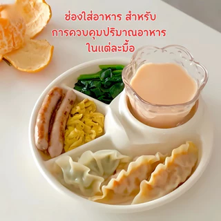GaGiNang จานหลุมสำหรับเด็ก จานแบ่งช่องพลาสติก ถาดหลุม 4 ช่อง ถาดหลุมแบ่งอาหารเป้นหมวดหมู่ จานเสิร์ฟลดไขมัน ควบคุมอาหาร