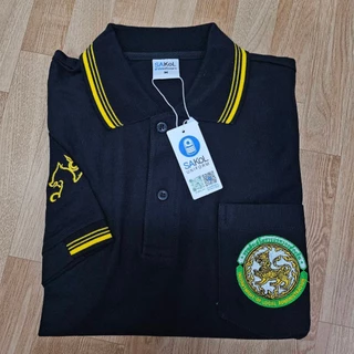 SAKOL โปโลผ้าTK มีปักแขน+ปักหลัง เสื้อโปโล สีดำ เสื้อดำ ดำ ปักตรา อปท มหาดไทย ท้องถิ่น อบต เทศบาล