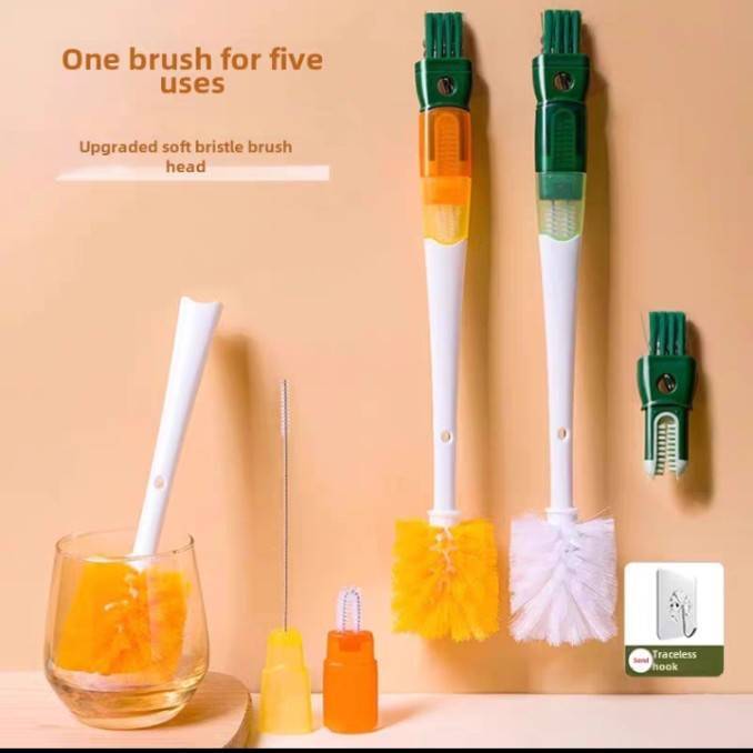 แปรงล้างแก้ว 5 in 1 เหมาะสำหรับล้างแก้วได้ทุกชนิดมีหัวแปรงหลายขนาด หมุนได้ 360 องศา