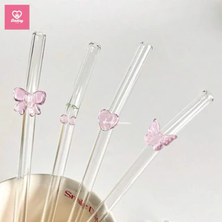 พร้อมส่งจากไทย💖หลอดแก้วประดับโบว์ หลอดผลไม้ หลอดลายผีเสื้อ ดอกไม้ หลอดดื่มแบบใช้ซ้ำได้ แปรงล้างหลอด รักษ์โลกแล้วก็น่ารัก