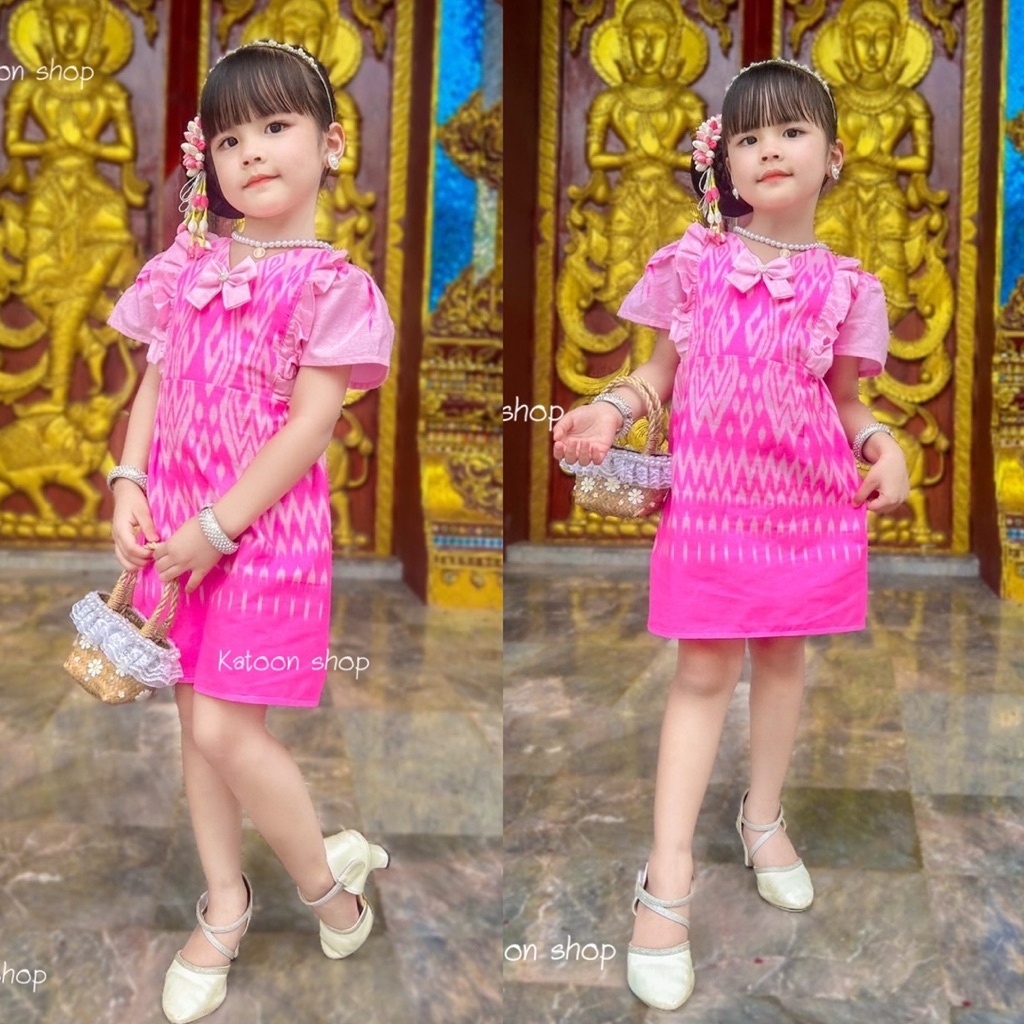 ชุดไทยเด็กผู้หญิง  ขุดไทยสีชมพู เดรสสุดน่ารัก 🩷ใส่ทำบุญ🎀
