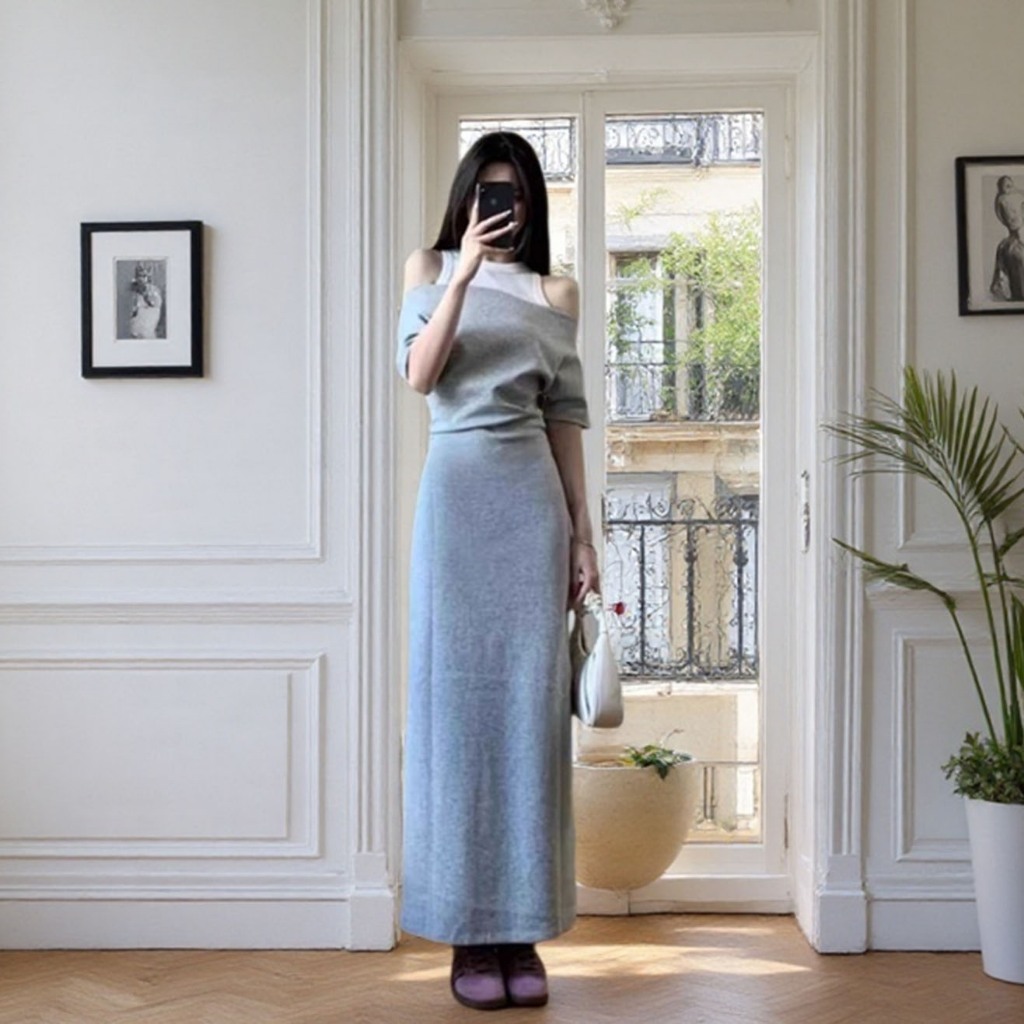 เสื้อผ้าผู้หญิงพลัสไซส์ฤดูร้อนอ้วนเล็กน้อยและบางแฟชั่นถักปลอมสองชิ้นเย็บชุดฤดูกาล