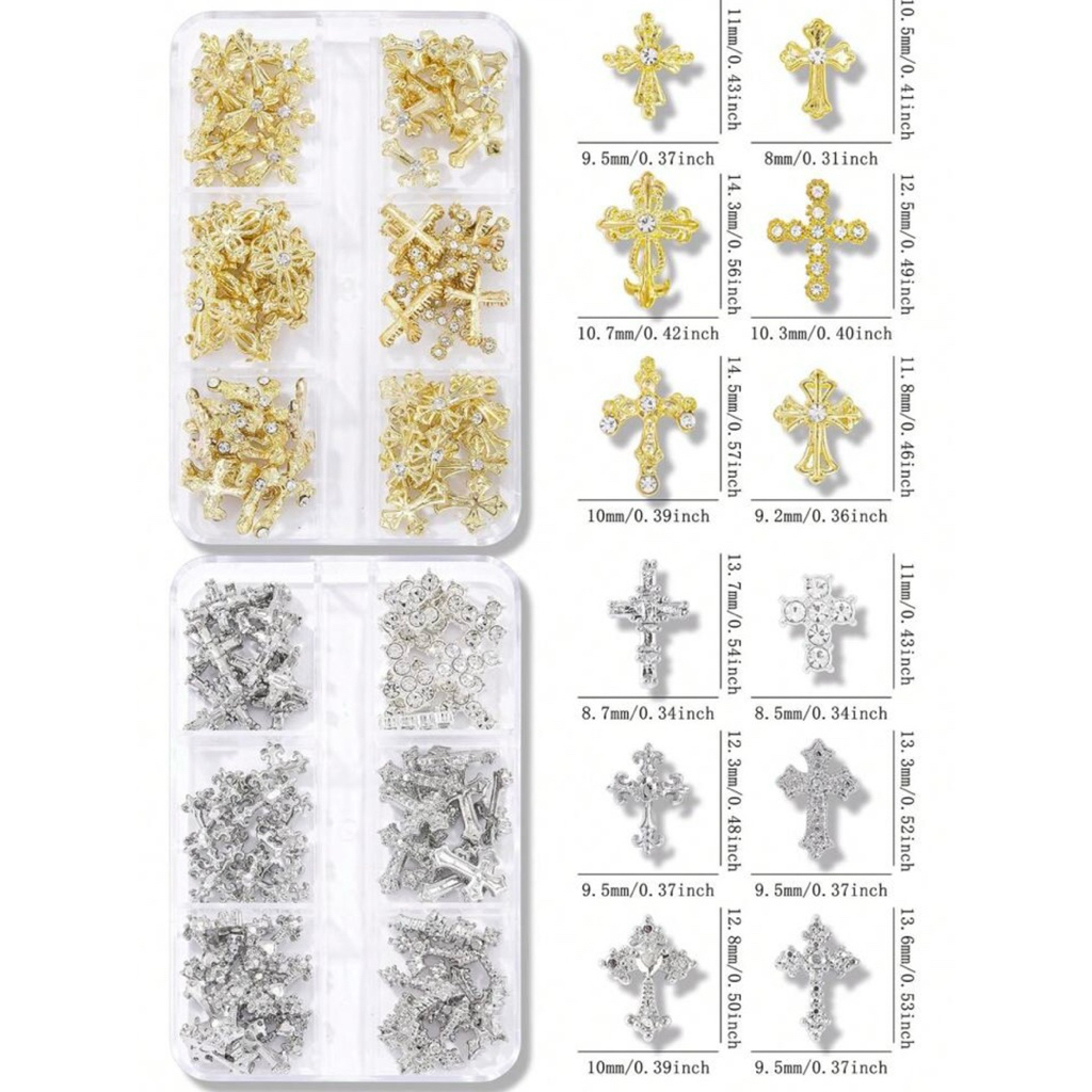 AC.1615 ส่งด่วน  ร้านไทย  ขายปลีก 1 ชิ้น สุ่มแบบ พร้อมส่ง อะไหล่แต่งเล็บรูปไม้กางเขนประดับด้วยเพชรสีใส