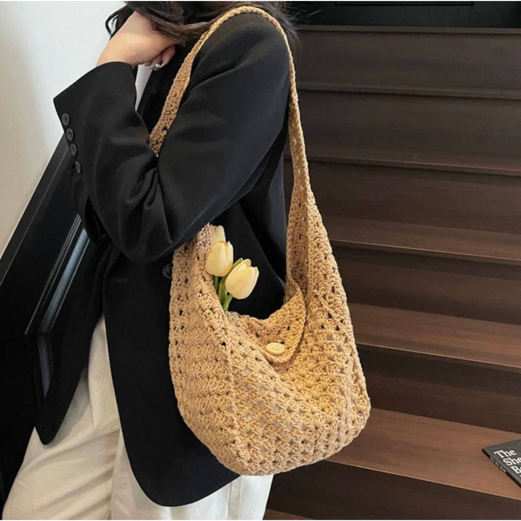 B228）Minimally woven bag vintage handbag versatile women’s vegetable basket single shoulder crossbody bag