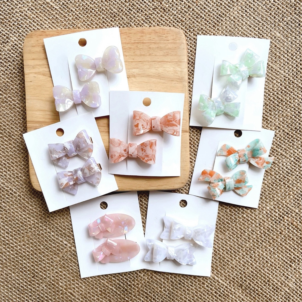 [4-6.8cm] กิ๊บติดผมอะคริลิครูปโบว์แต่งลายหินอ่อน ราคาต่อ1คู่(กดสั่ง1ชิ้นได้1คู่)