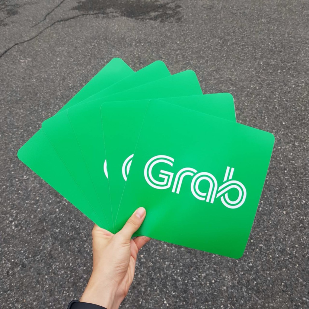 ป้าย Grab สีเขียว 20x20ซม สติ๊กเกอร์กันน้ำ สติ๊กเกอร์ติดโฟม ทนแดดทนฝน สัญลักษณ์แอพส่งอาหาร