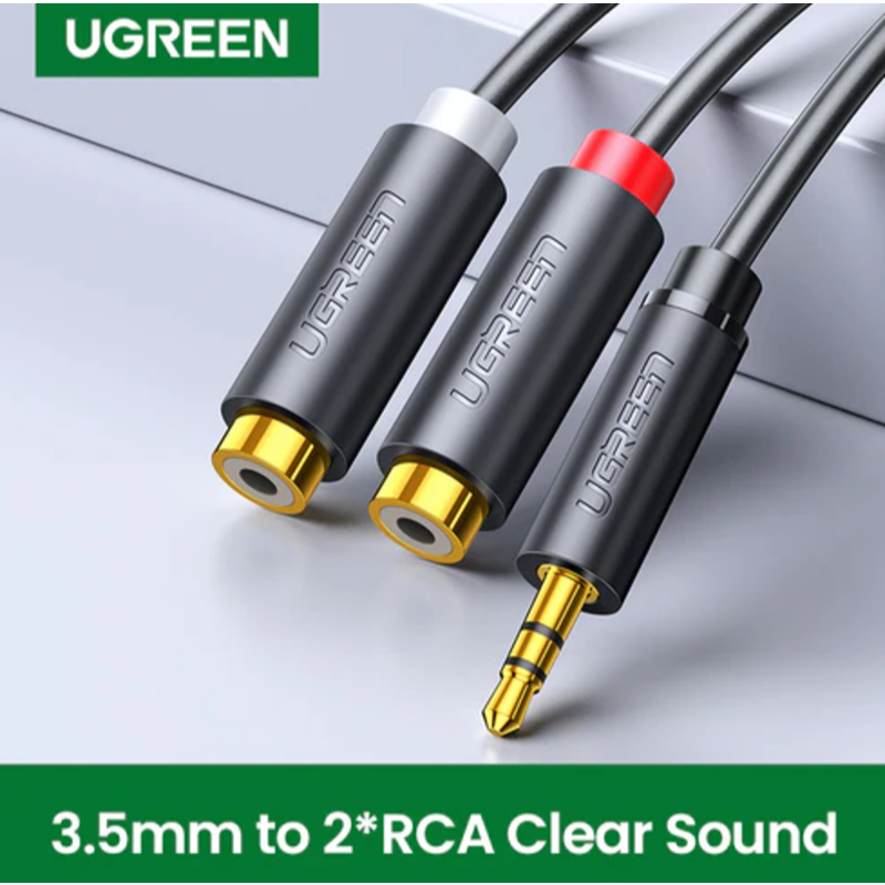 UGREEN รุ่น 10547 Aux 3.5mm Male to 2RCA Female Adapter Cable Aux Stereo ยาว 25cm สำหรับมือถือ, คอม,