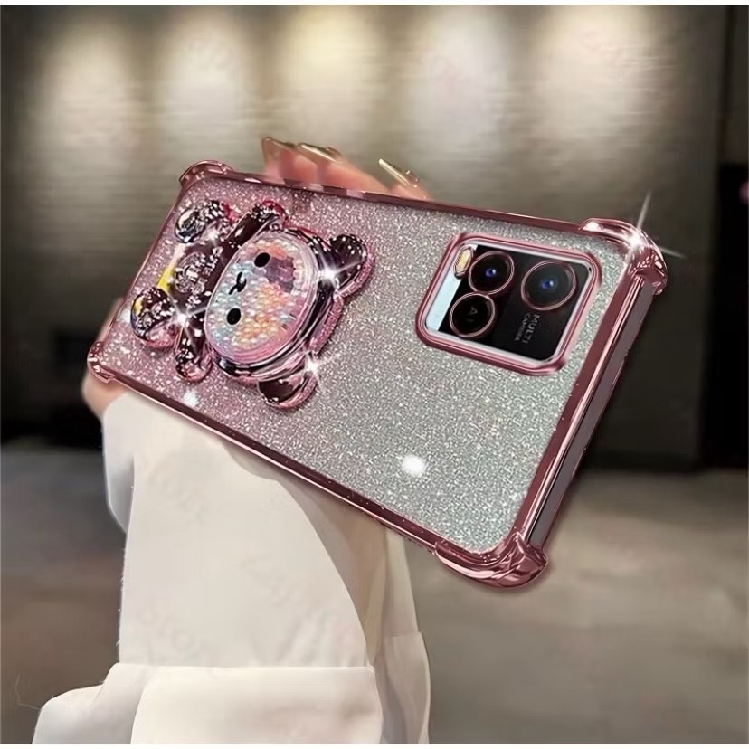 เคสโทรศัพท์  สำหรับรุ่น VIVO Y21 Y33S Y33T T1X เคส กันกระแทกมุม ป้องกันกล้อง  หมี LOVE กริตเตอร์ น่ารัก ตั้งได้