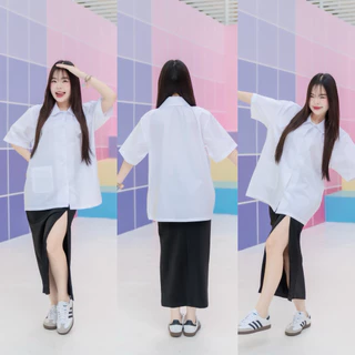 เสื้อนักศึกษา คอบัว ทรงบอย สีขาวนวล รอบอก 38-48“
