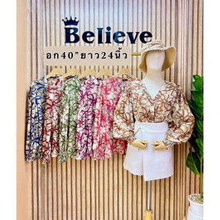 BE_เสื้อเชิ้ตคอวี กระดุมผ่าหน้า เนื้อผ้าชีฟอง อก 40“