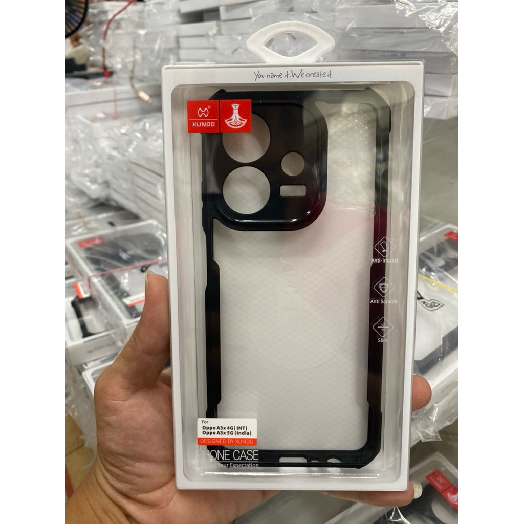 (( พร้อมส่ง)) เคสXUNDDแท้💯% OPPO A3x 4G(INT)/A3x 5G (India) เคสแบบกันกระแทกหลังใส ขอบข้างนิ่มสีดำ