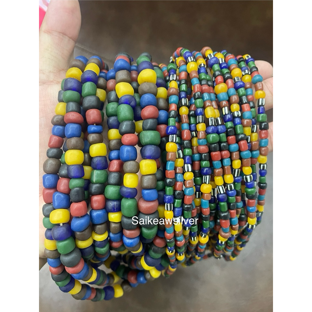 สร้อยคอลูกปัดเม็ดล้วน สร้อยคอลูกปัดทราวดี ลูกปัดหินสวยงาม ลูกปัดหิน ยาว 24 นิ้ว เม็ด 4 มิล 8 มิล