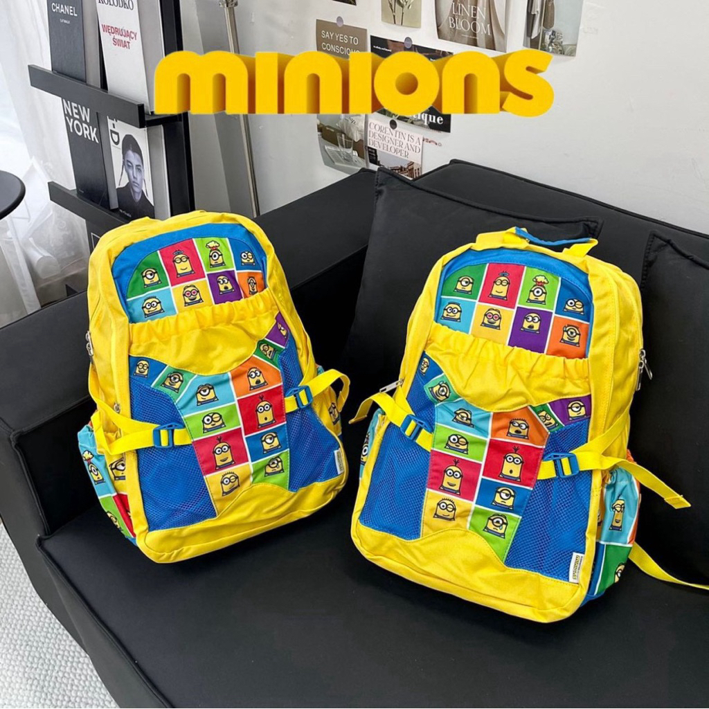 𝗠𝗜𝗡𝗜0𝗡𝗦 𝗕𝗮𝗰𝗸𝗽𝗮𝗰𝗸 𝘁𝘄𝗼 𝘇𝗶𝗽𝗽𝗲𝗱 𝗰𝗼𝗺𝗽𝗮𝗿𝘁𝗺𝗲𝗻𝘁𝘀💛 กระเป๋าเป้ ลิขสิทธิ์แท้จาก มินเนียน