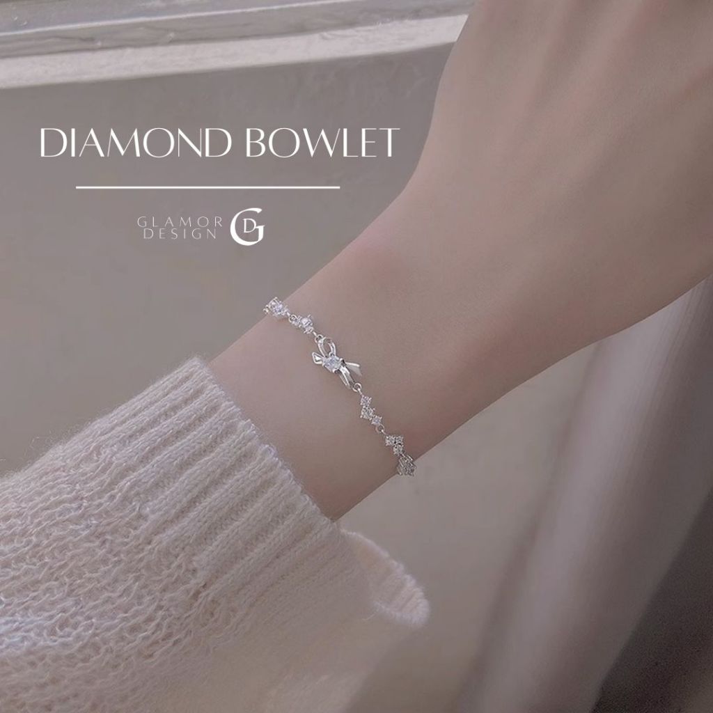 GLAMOR สร้อยข้อมือ Diamond Bowlet จี้โบว์ กําไลสวยๆ กำไลเพชร สร้อยข้อมือผีเสื้อ กําไลเงิน