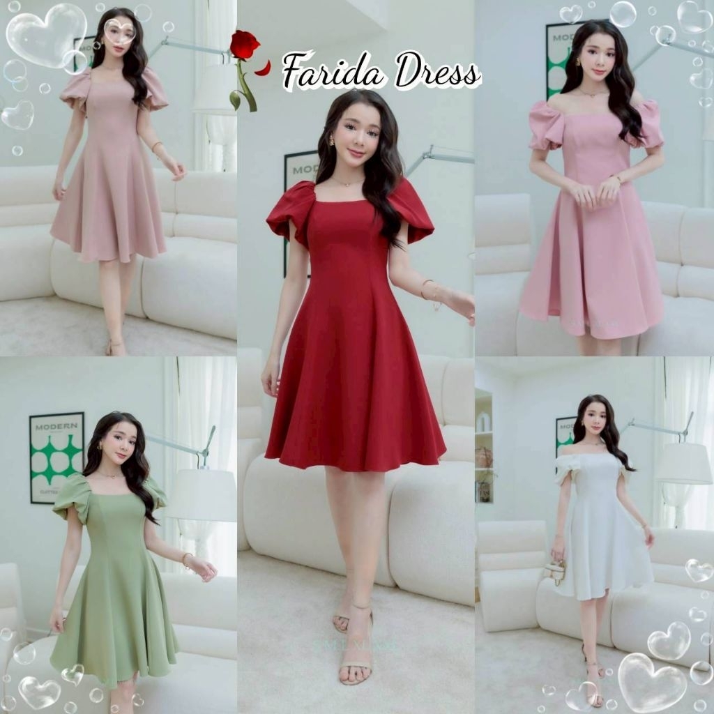 ชุดไปงานบวช Dress ออกงาน เดรสงานบุญ T002 แขนพอง สะโพกฟรี กระโปรงบาน แขนพอง เดรสน่ารักๆ เรียบร้อย ดูดี