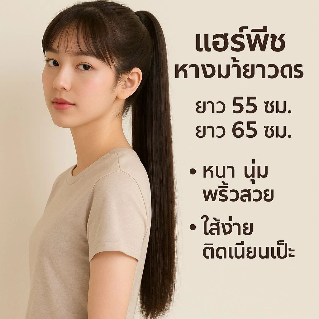 (เคลียร์โกดัง..ถ้ากดไม่ได้คือหมด)รุ่นพรีเมี่ยม 100 กรัม แฮร์พีช หางม้า ผมตรงยาว 55 และ65 ซม.ผมนิ่มไม่เงา ไม่บาง แบบผูก