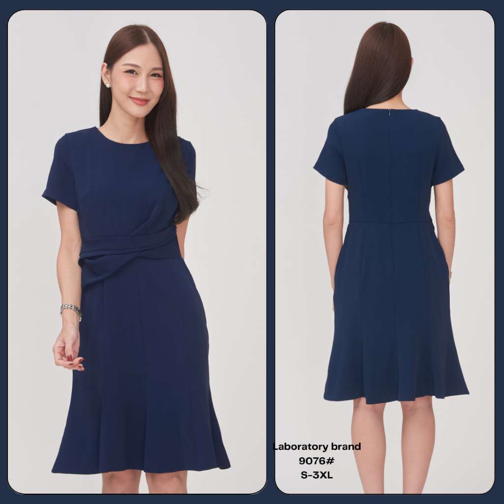 Laboratory 9076# เดรสสีพื้นกระโปรงหางปลา 8 ส่วน แต่งผ้าไขว้ด้านหน้า มีไซส์ S-2XL ราคา ถูกที่สุด ดีลบีเคเค แกลเลอรีภาพที่ 5