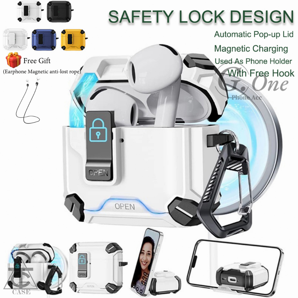สวิทช์ล็อคหูฟังสําหรับ AirPods 4 2 3 1 Airpod Pro2 Case ปลอก Anti-Lost Carabiner Anti-fall กันกระแทกฝาครอบหูฟังเอียร์บัด