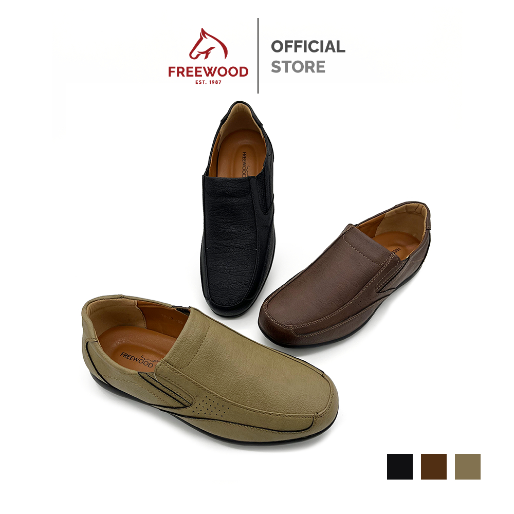 FREEWOOD CASUAL SHOES รองเท้าลำลองผู้ชาย หนังแท้ รุ่น 78-772 สีดำ / สีน้ำตาล / สีเผือก ( BLACK / BRO