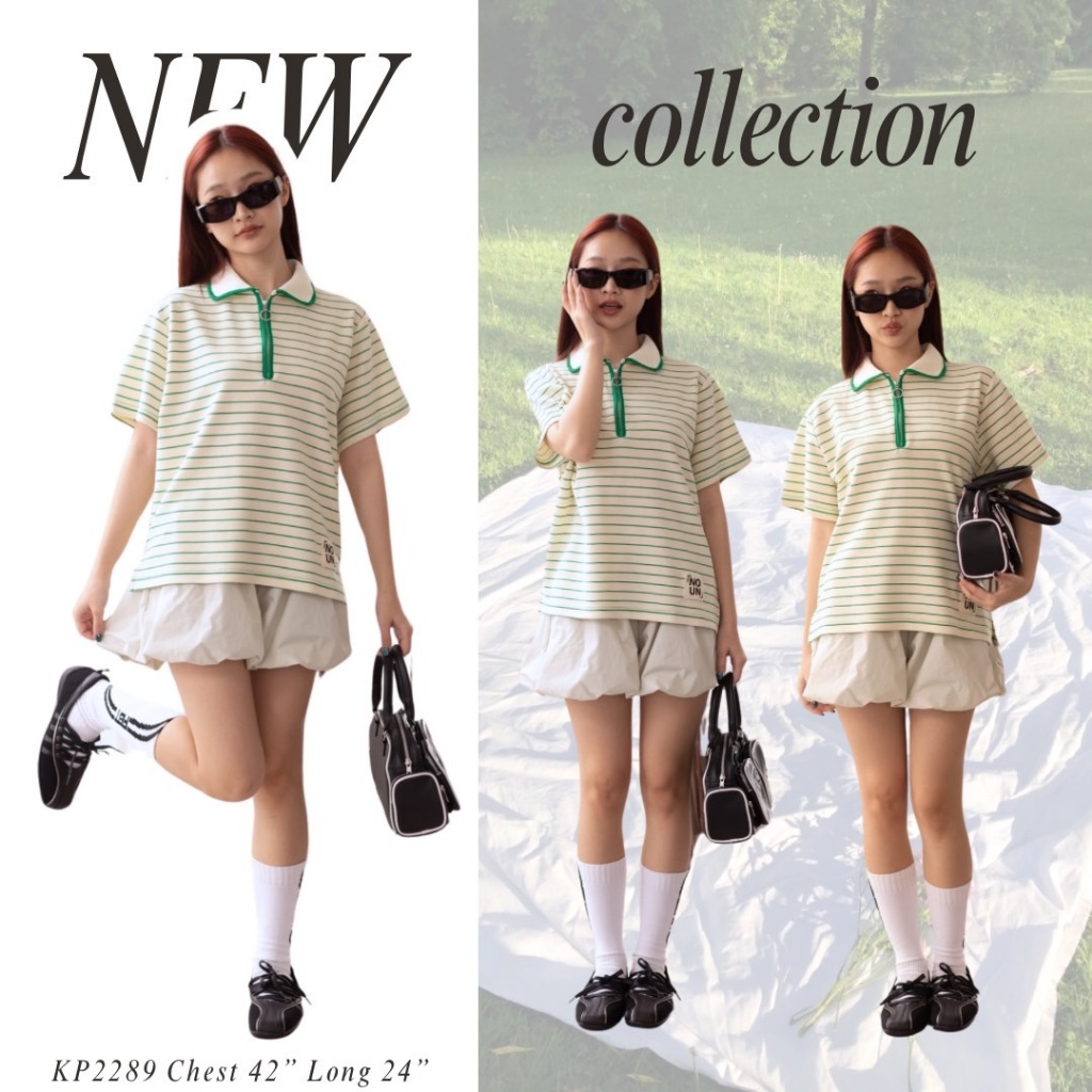 🌲POLO SIP 🌲โปโลริ้วซิปแขนสั้นแต่งห่วงซิปวงกลมเก๋ๆรูดได้สบายมาก เนื้อผ้าอย่างดีไม่คันไม่บางแมทช์ง่าย2289