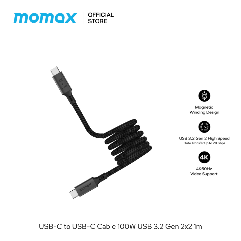 MOMAX สายชาร์จ Mag Link USB-C to USB-C 100W USB3.2 Gen 2x2 Magnetic Cable รองรับการชาร์จสูงสุด 100W