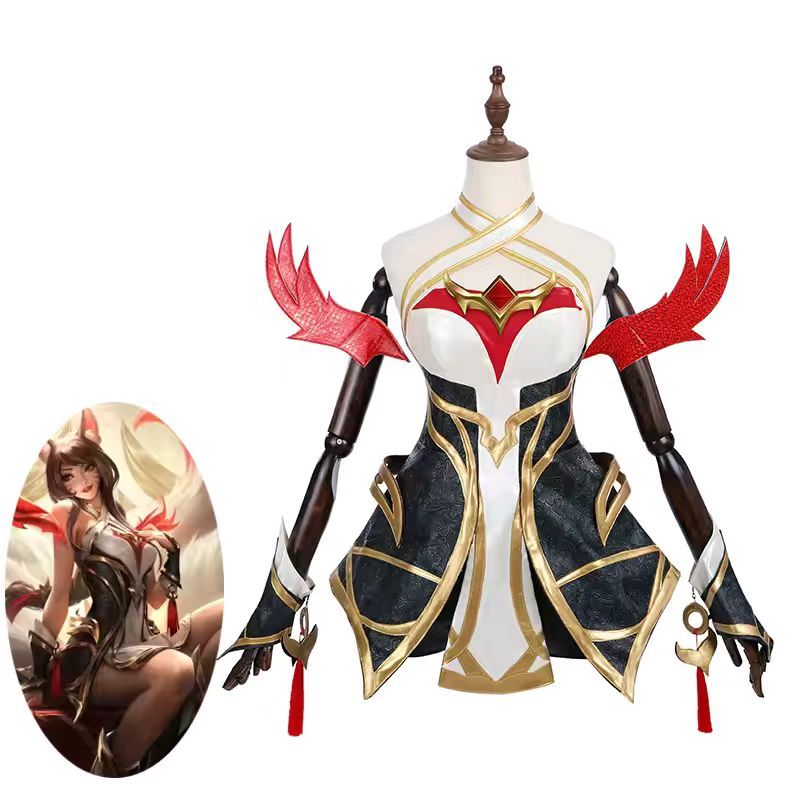 LOL Risen Legend Ahri เกมชุดคอสเพลย์ LOL เก้าหางปีศาจFox Ahri ชุดผู้หญิงฮัลโลวีน