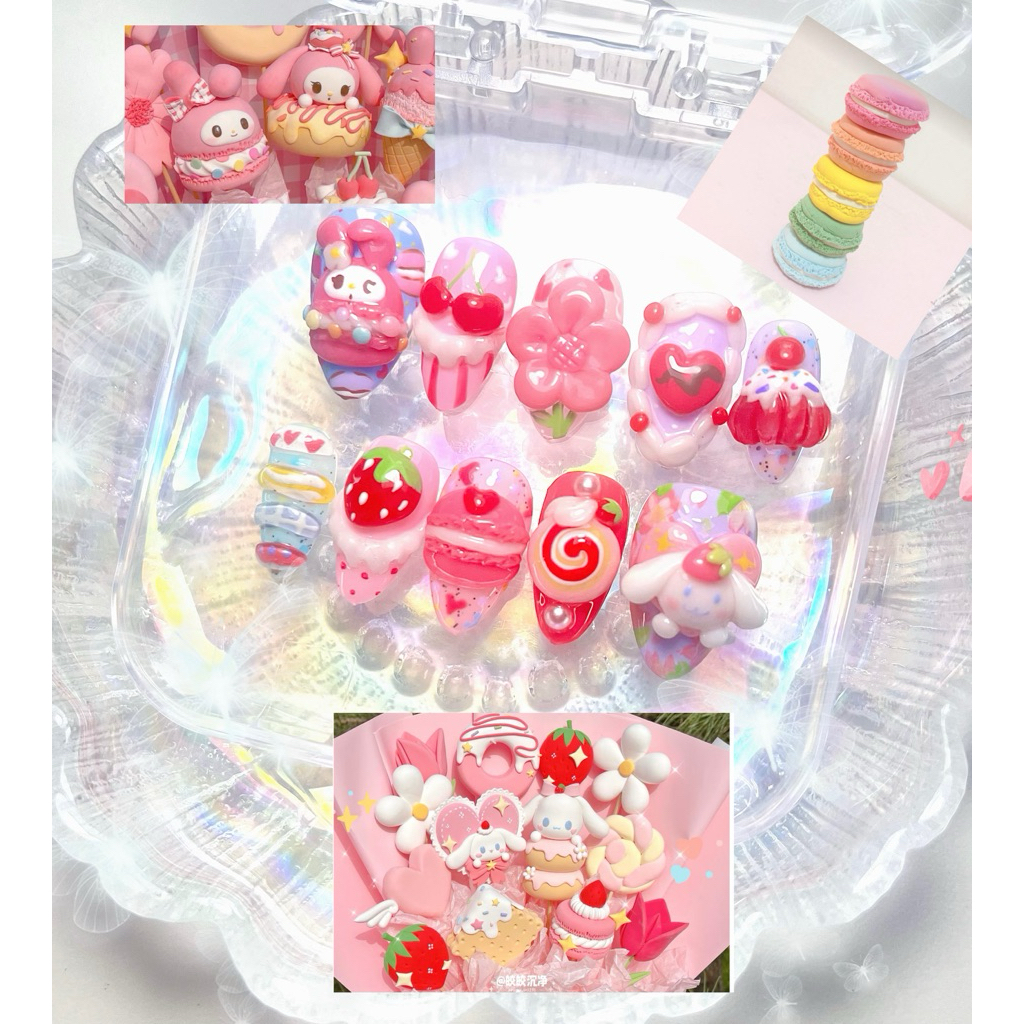 เล็บปลอมเจลแท้💯เล็บปลอมเจลแท้100%ลายมาการอง🍭