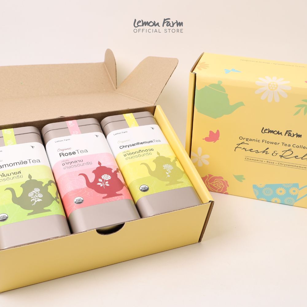 ของขวัญสุขภาพ Lemon Farm Organic Flower Tea Set (10 ซองชง x3)  ชุดชาดอกไม้ Organic ไม่มีคาเฟอีน