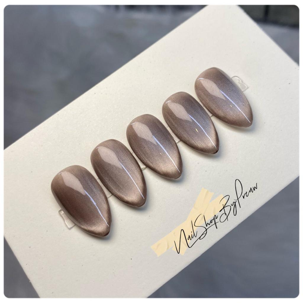 เล็บปลอมมือเท้าสีเจลแท้ สีลูกแก้วน้ำตาลเทาซาติน (จัดส่ง1-2วัน) 📌ฟรีกาว+ตะไบทุกชุด📌