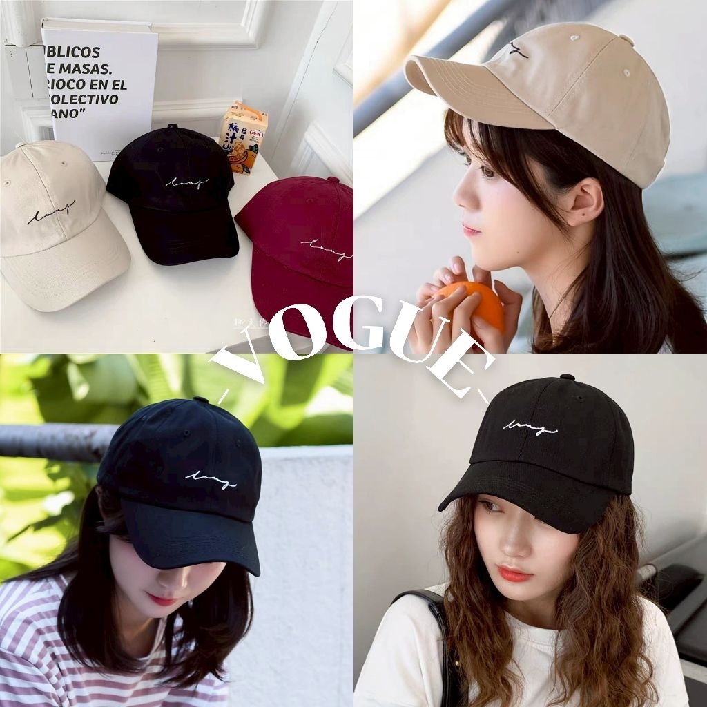 Vogue🌟พร้อมส่ง🌟 หมวก ปีกสีพื้น ดีเทลปักตัวอักษร สายปรับขนาดได้ (MK-5)