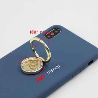 แหวนโลหะรูปหัวใจกลมกลิตเตอร์พร้อมหัวเข็มขัดสำหรับยึดเคสโทรศัพท์